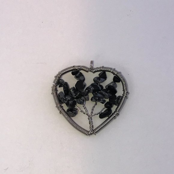 Snowflake Obsidian Tree Of Life Wirewrap Pendant - Picture 2 of 6